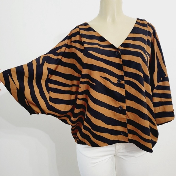 Worthington • Black and Brown Zebra Print Button Down Blouse - Picture 1 of 9